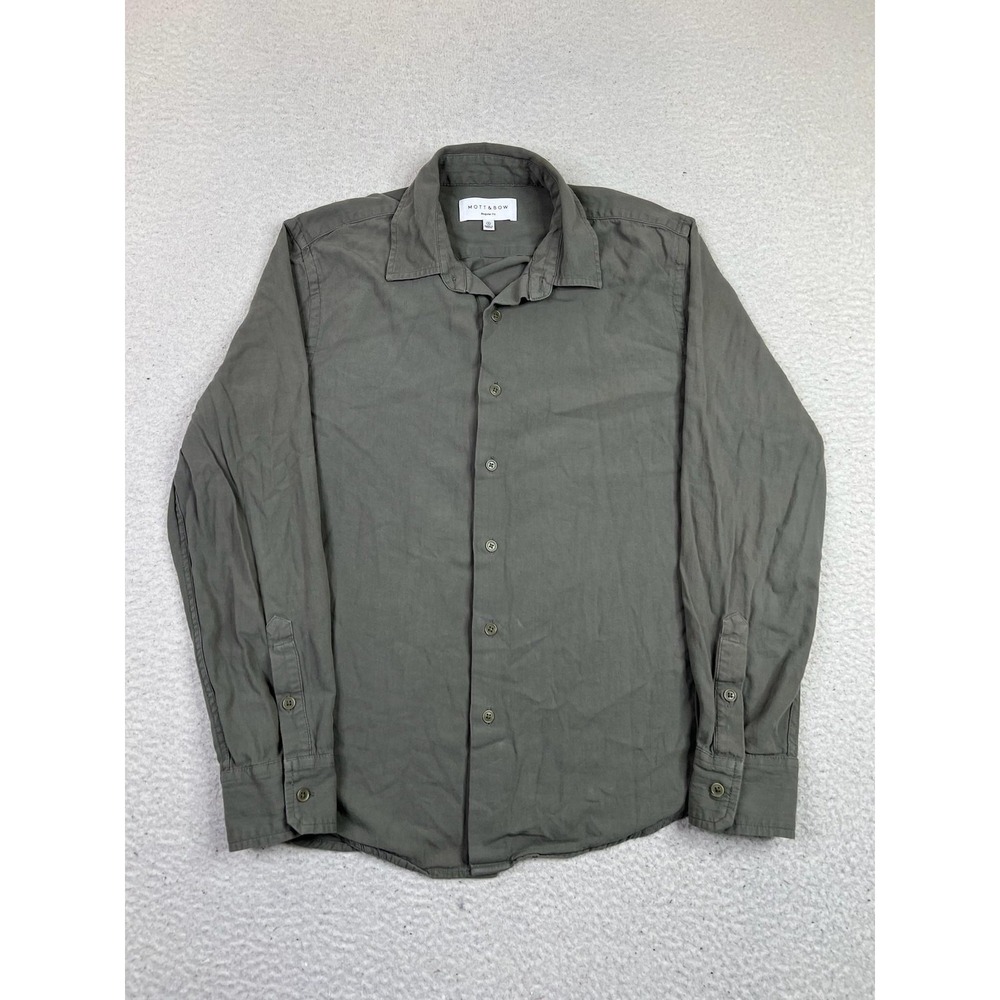 Mott & Bow Shirt Mens Small Green Solid Cotton Regular Fit Long Sleeve Button Up
